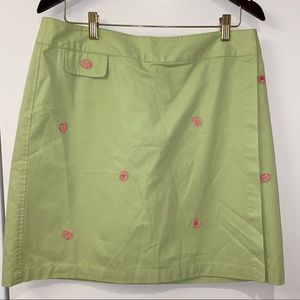 Kate Hill New England Preppy Cotton Green Pink Crabs Wrap Skort Shorts Skirt 12